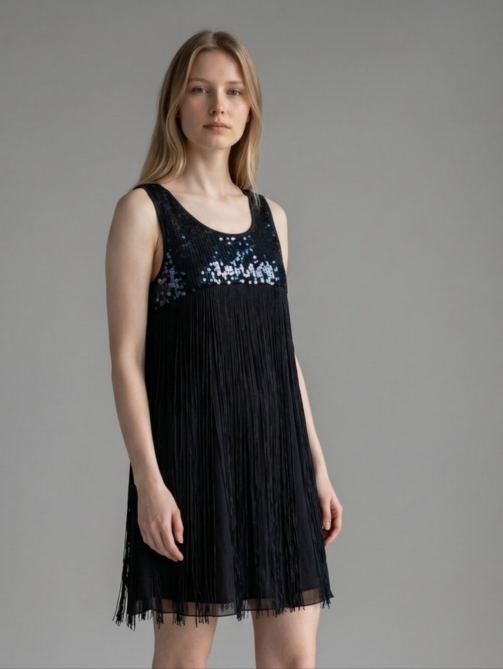 Only Black Mini Dress with Sequin Yoke 1041